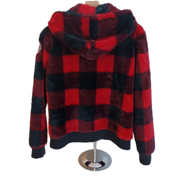 Abercrombie Kids Furry Full Zip Hoodie Red Black Buffalo Plaid Girls 13/14 EUC - Picture 3 of 16
